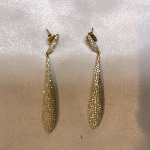 Rhinestone encrusted, gold-tone drop earrings